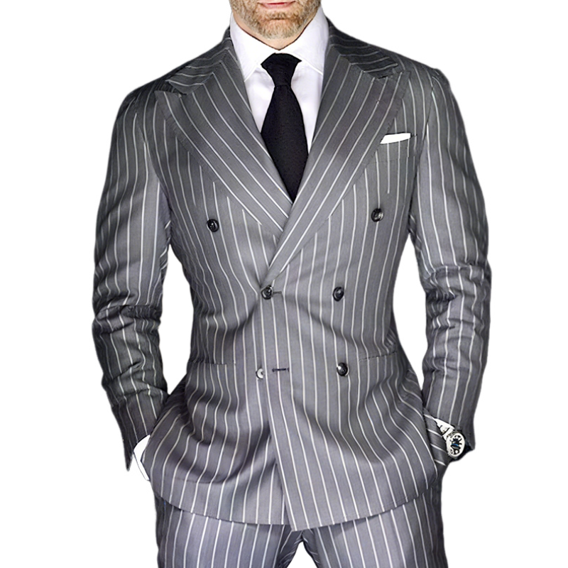 Men's Retro Casual Stripe Print Double Breasted Blazer MTA2453G4TO