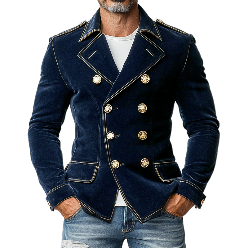 Men's Matte Velvet Lapel Double-Breasted Jacket MTA0743K3X