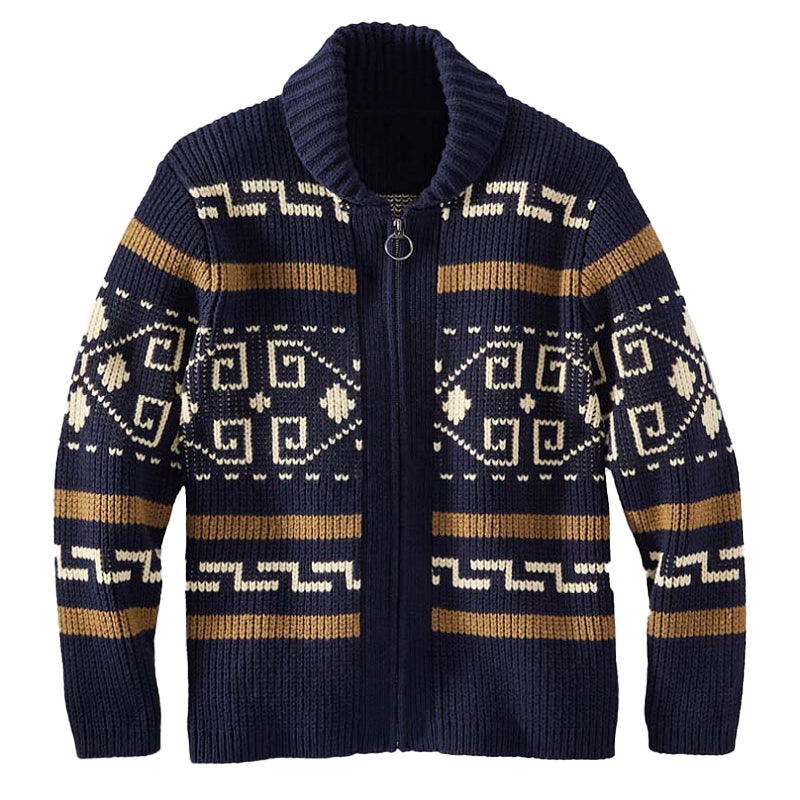 Men's Geometric Print Lapel Sweater Cardigan Jacket 30728593X
