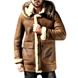 Men's Thickened Warm Faux Fur Hooded Pockets Mid-length Coat 78090106Z
