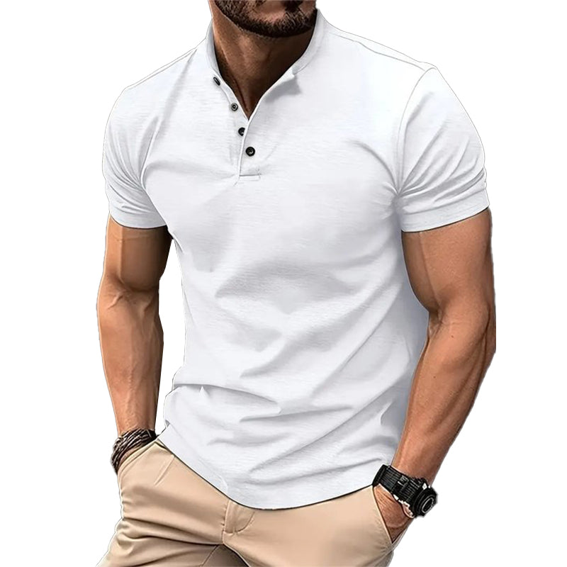 Polo deportivo con cuello henley y botones de color liso para hombre 08122771X