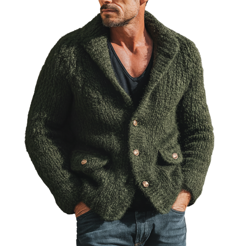Men's Classic Warm Army Green Button-down Knit Cardigan MTA0199K9U