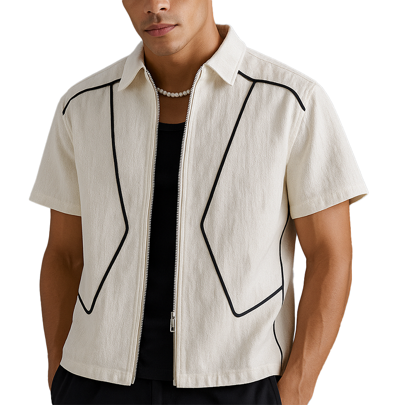 Men's Summer Fashion Cotton Blended Short Sleeve Shirt MTA0760G0P