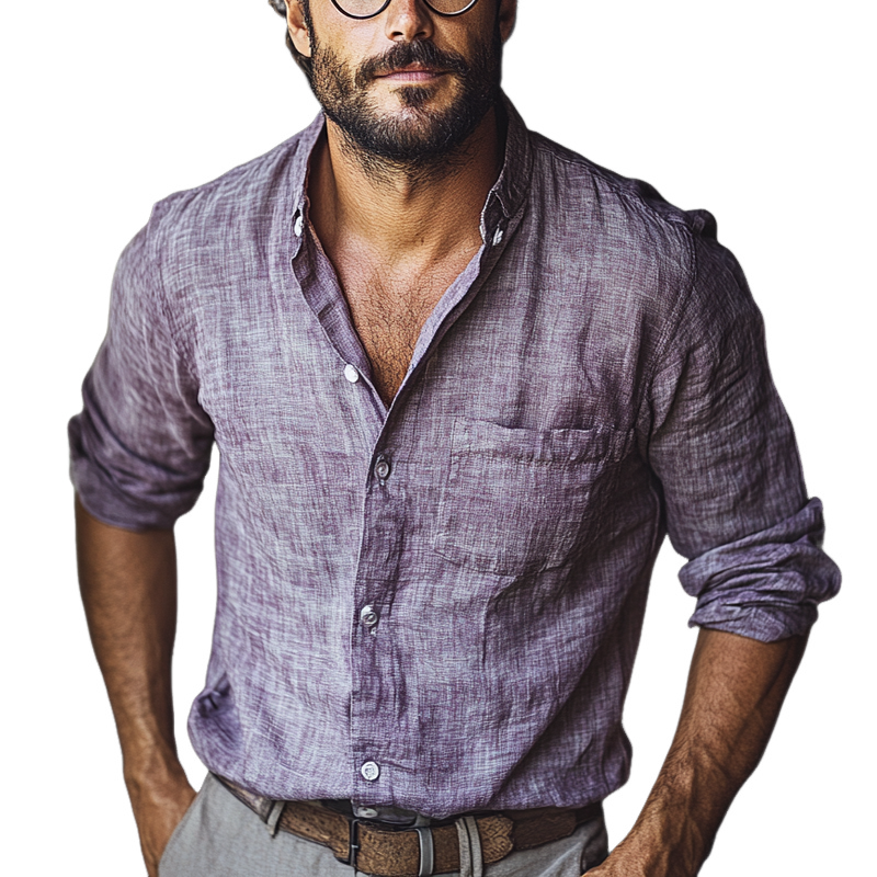 Men's Vintage Cotton And Linen Long-sleeved Shirt MTA0124H1X