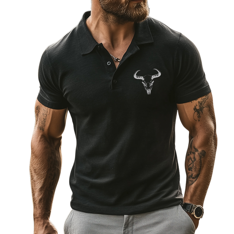 Men's Retro Western Cowboy Casual Cotton Short-sleeved Polo Shirt 58020943TO