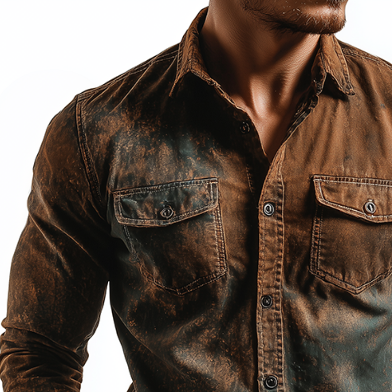 Men's Retro Casual Dirty Print Lapel Long Sleeve Shirt MTA1815H7TO