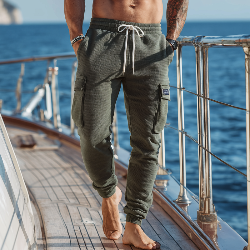Men's Waffle Multi-pocket Elastic Waist Sports Pants MTA1536H7Z