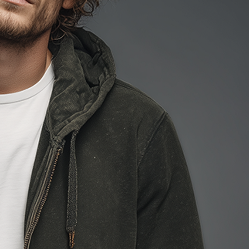 Men's Autumn Retro Washed Distressed Hooded Zipper Sweatshirt Cardigan MTA1337I9P