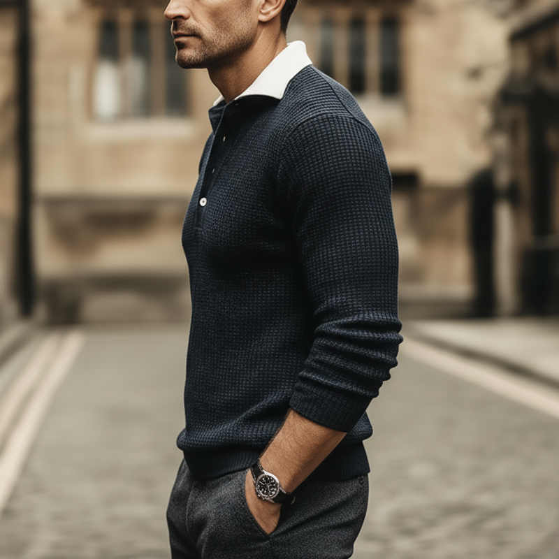 Men's Business Color-blocked Polo Collar Knit Sweater MTA0928L8U