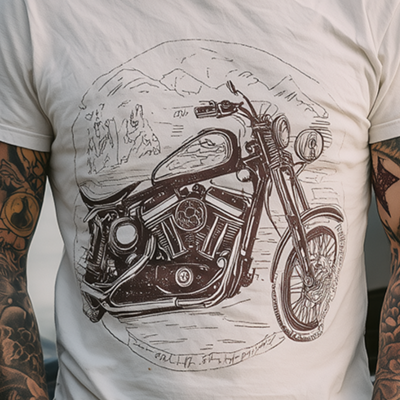 Men's Retro Casual Motorcycle Printed Round Neck Short Sleeve T-Shirt MTA1104G7TO