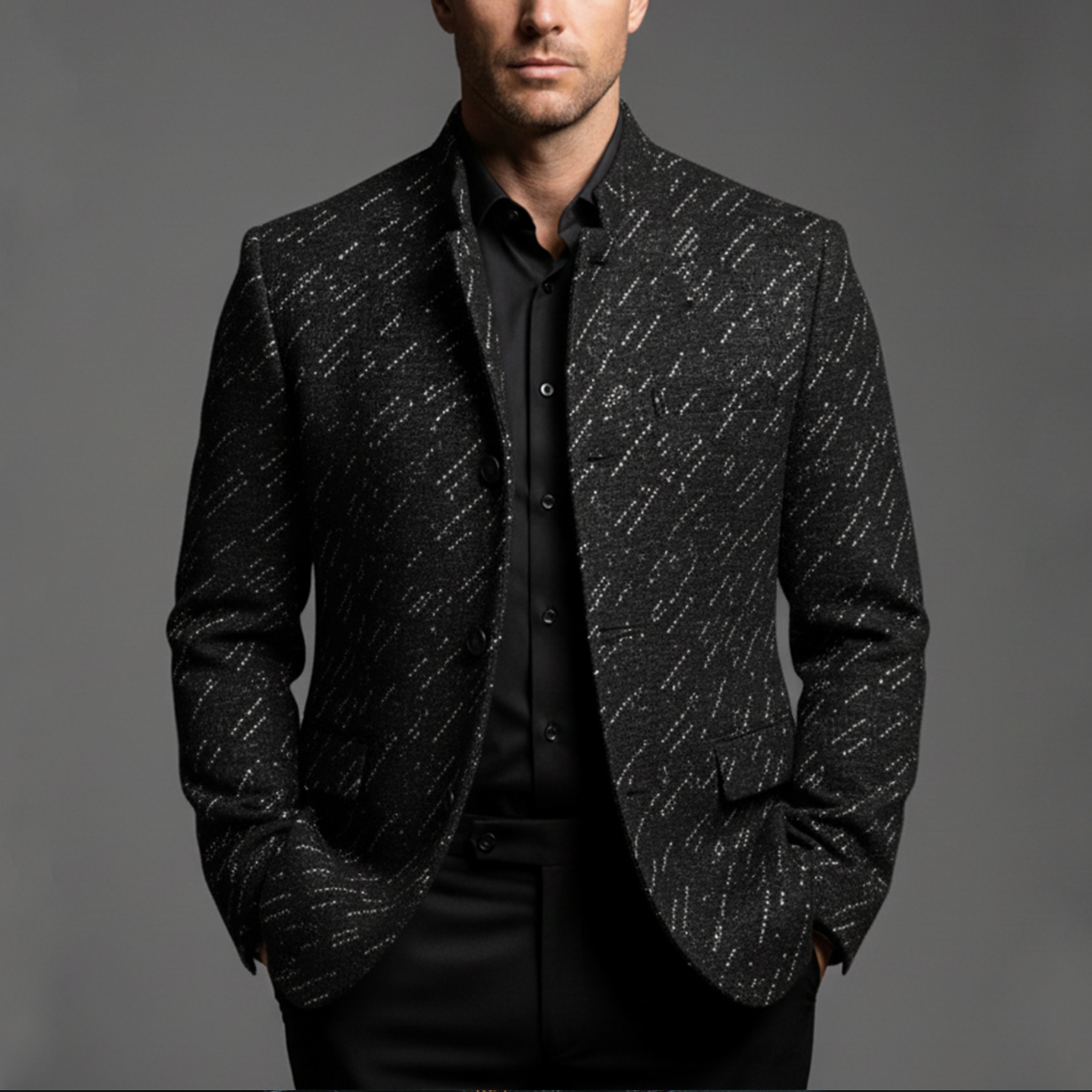 Men's Classic Business Stand Collar Faux Texture Woolen Slim Jacket MTA2947I5K