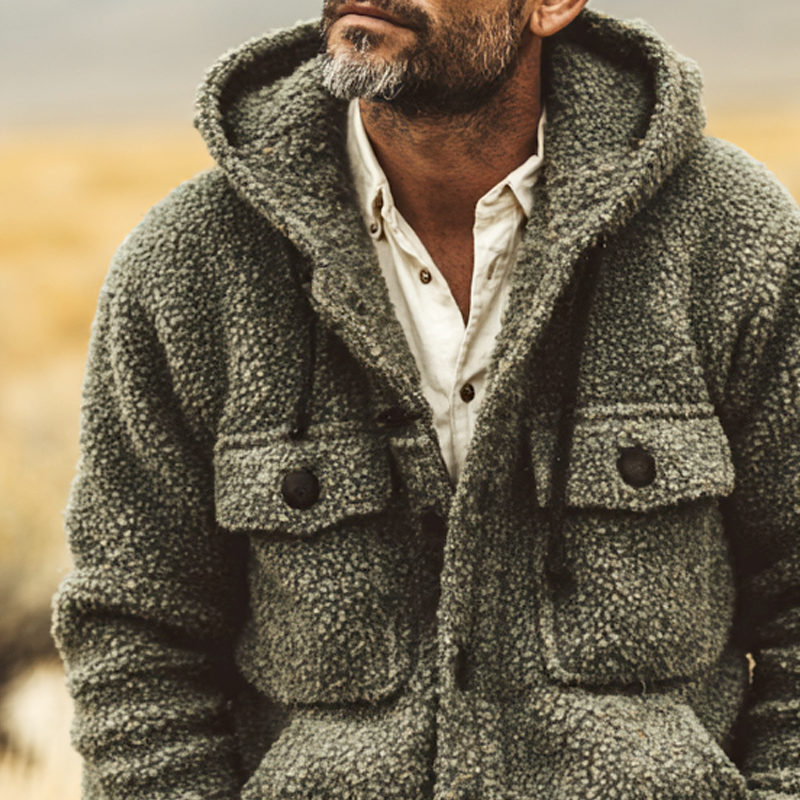 Men's Fleece Hooded Multi-pocket Single Breasted Casual Jacket MTA0152I7Z