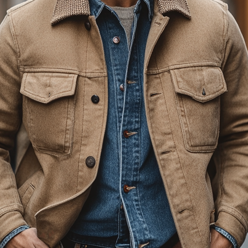 Men's Cotton Patchwork Lapel Button Jacket MTA0136L7X