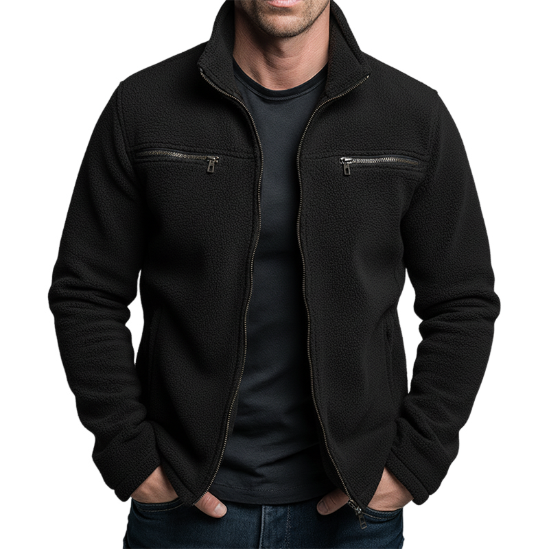 Men's Retro Casual Polar Fleece Warm Stand Collar Zipper Jacket MTA1083J7TO
