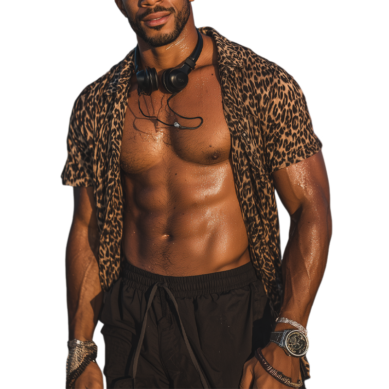 Men's Leopard Print Short Sleeve Shirt MTA1532G4X