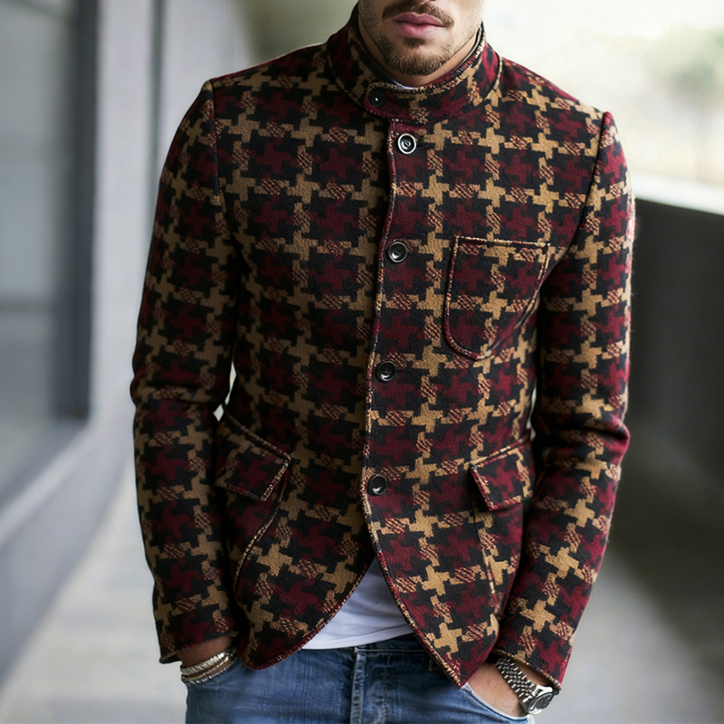 Men's Retro Casual Plaid Stand Collar Jacket MTA1771J2TO