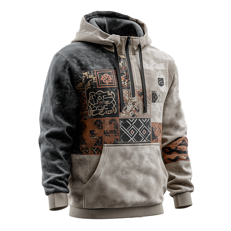 Men's Winter Fashion Polar Fleece Printed Half-Zip Hooded Sweatshirt MTA2783J7P