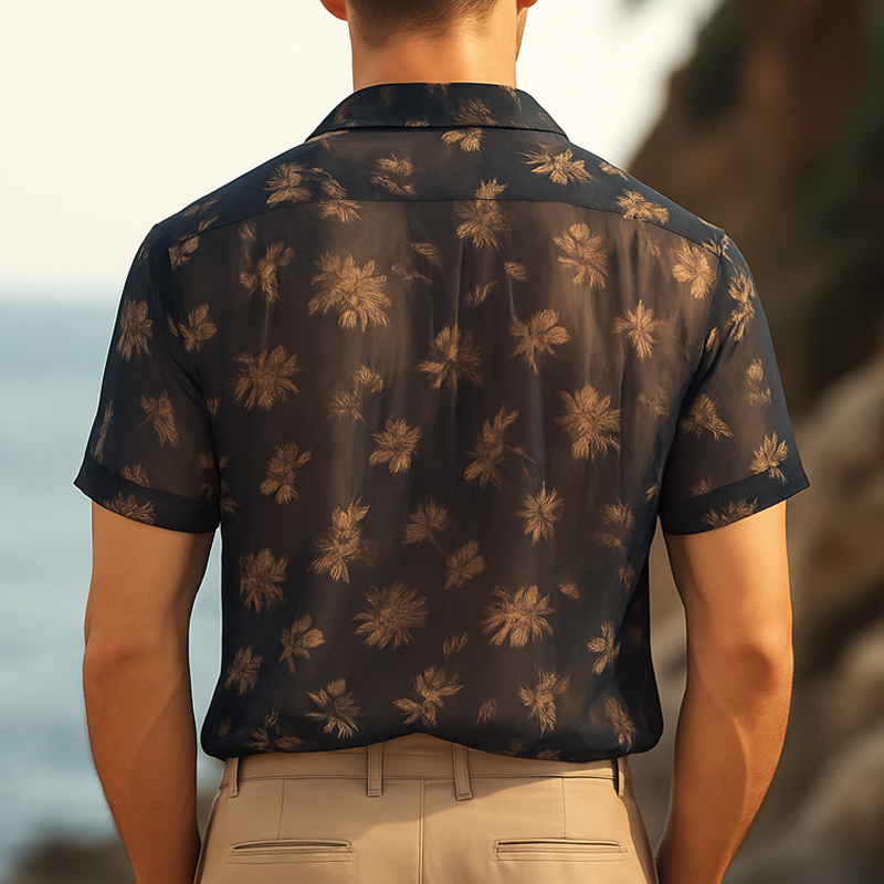 Men's Summer Soft Chiffon Printed Short Sleeve Shirt MTA0270G7U