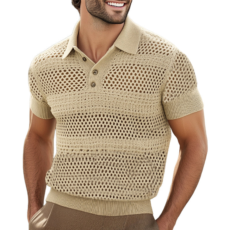 Men's Summer Knitted Breathable Polo Neck Short Sleeve T-Shirt MTA1465D6U