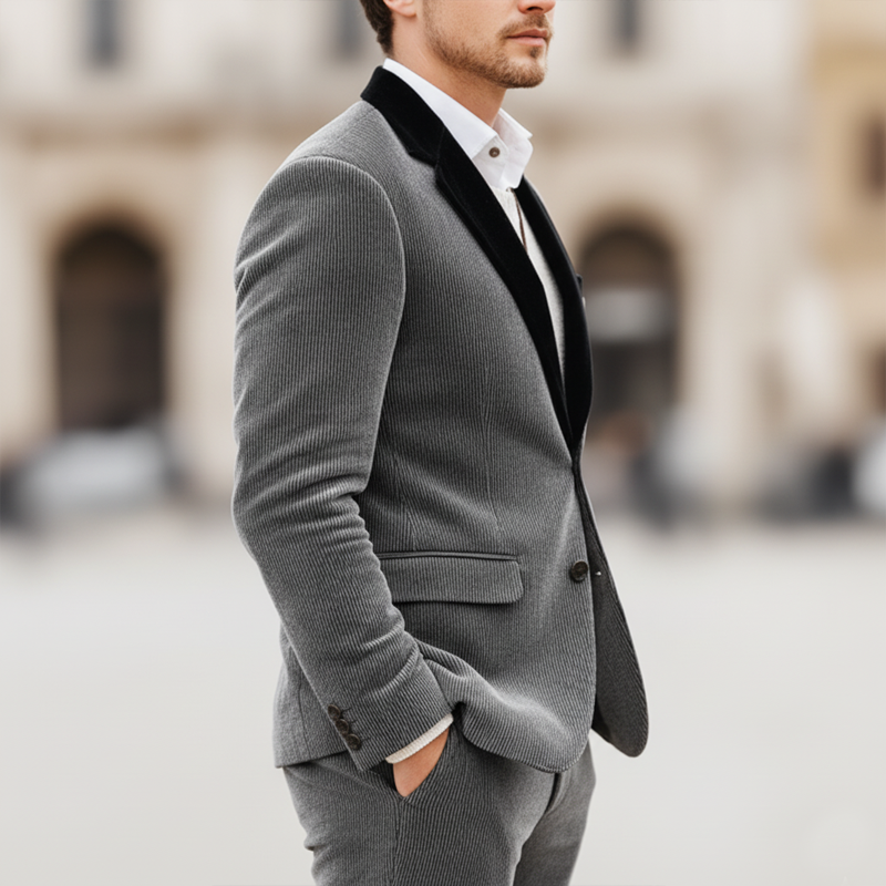 Men's Classic Color-block Collar Two-button Corduroy Slim-fit Blazer MTA2076L2U