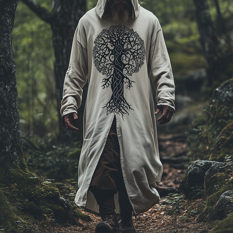 Men's Fashion Tree Of Life Print Cotton Blend Hooded Robe MTA1727K3P