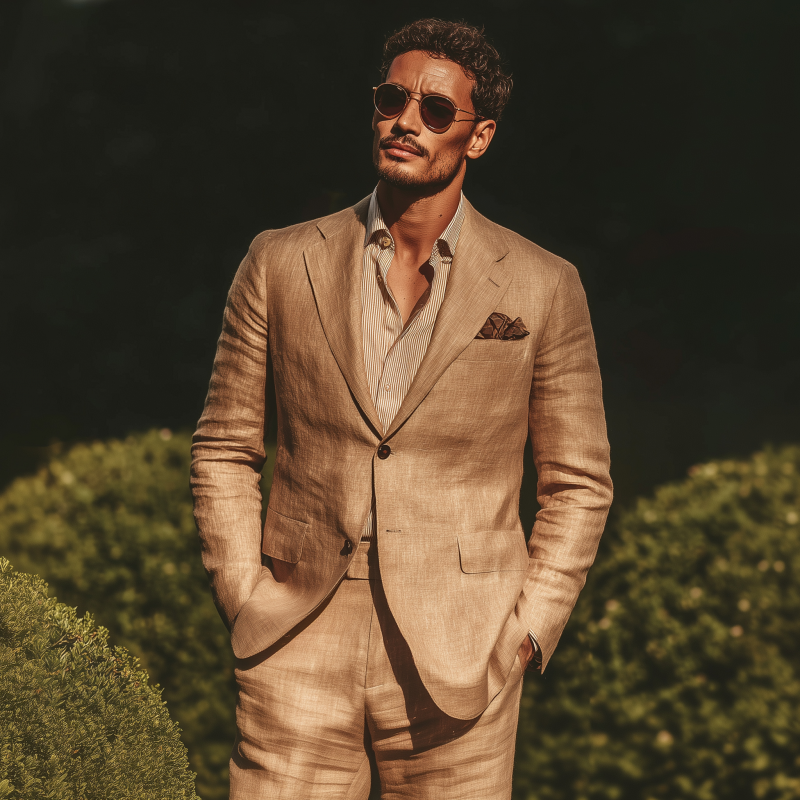 Men's Casual Elegant Breathable Linen Notch Lapel Single Breasted Slim Fit Blazer MTA0724G2M