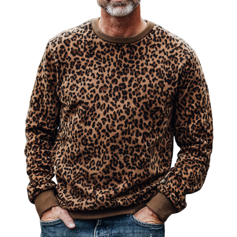 Men's Leopard Print Crew Neck Sweatshirt MTA1314H9X