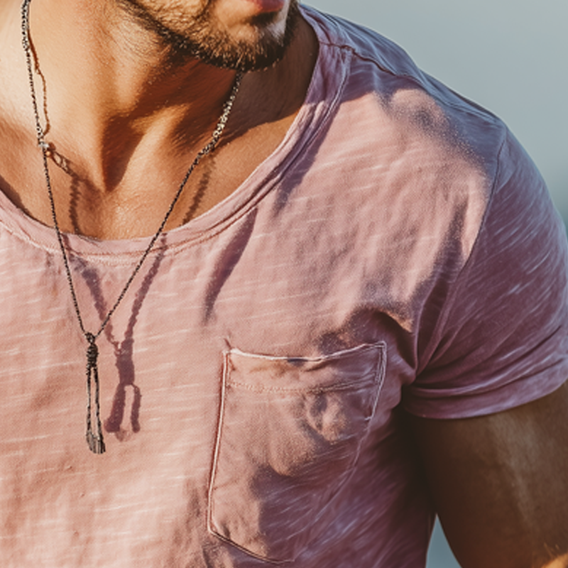 Men's Summer Solid Color Round Neck Slub Fabric  Short Sleeve T-Shirt MTA1554G5U