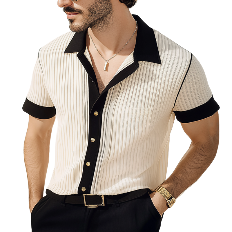 Men's Summer Classic Business Striped Knitted Short Sleeve Shirt MTA3012F4U