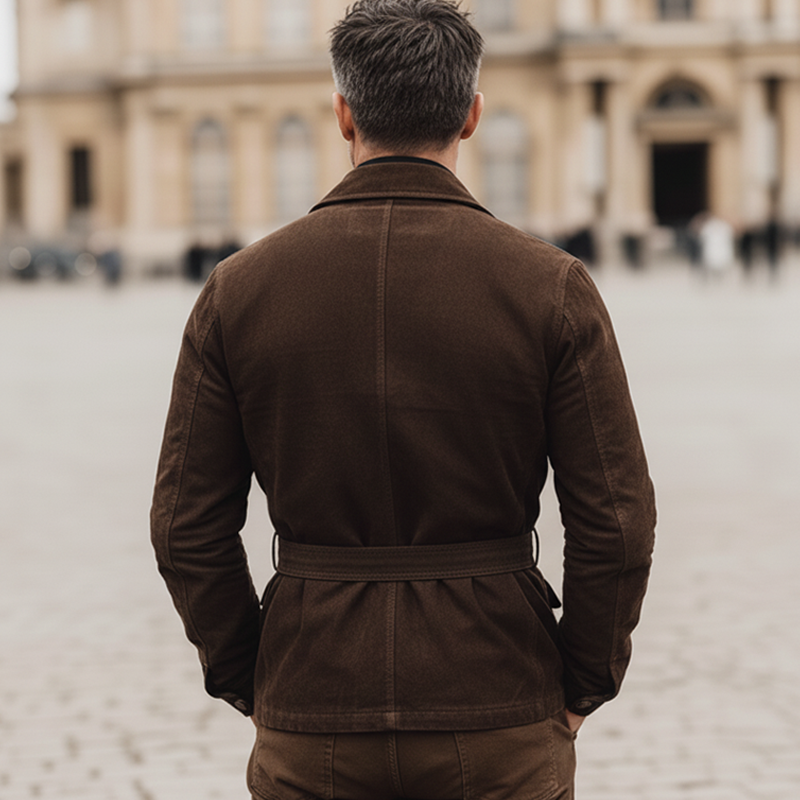 Men's Classic Elegant Dark Brown Faux Suede Belted Jacket MTA3075L4U