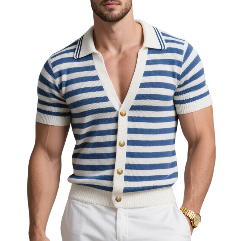 Men's Casual Striped Knitted Short Sleeve POLO Shirt MTA2986D4X
