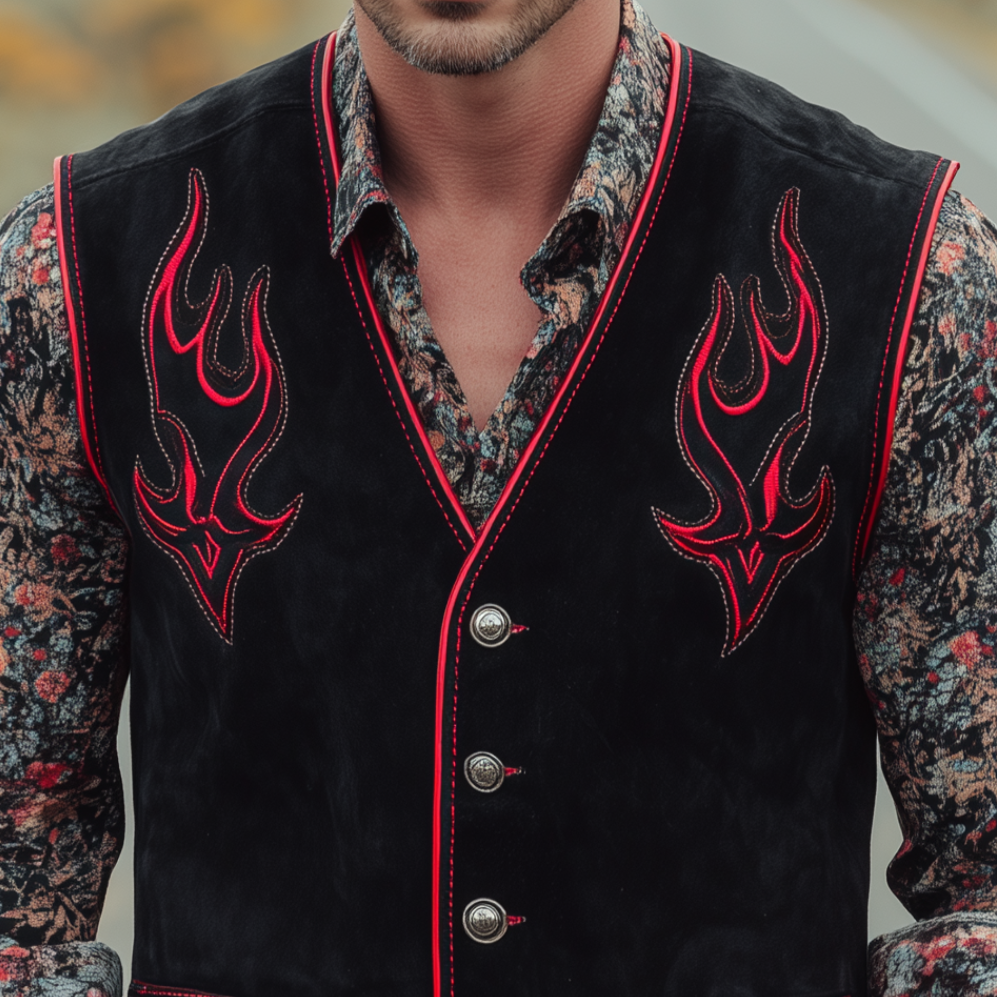 Men's Classic Western Embroidered Suede Vest MTA0878I1K