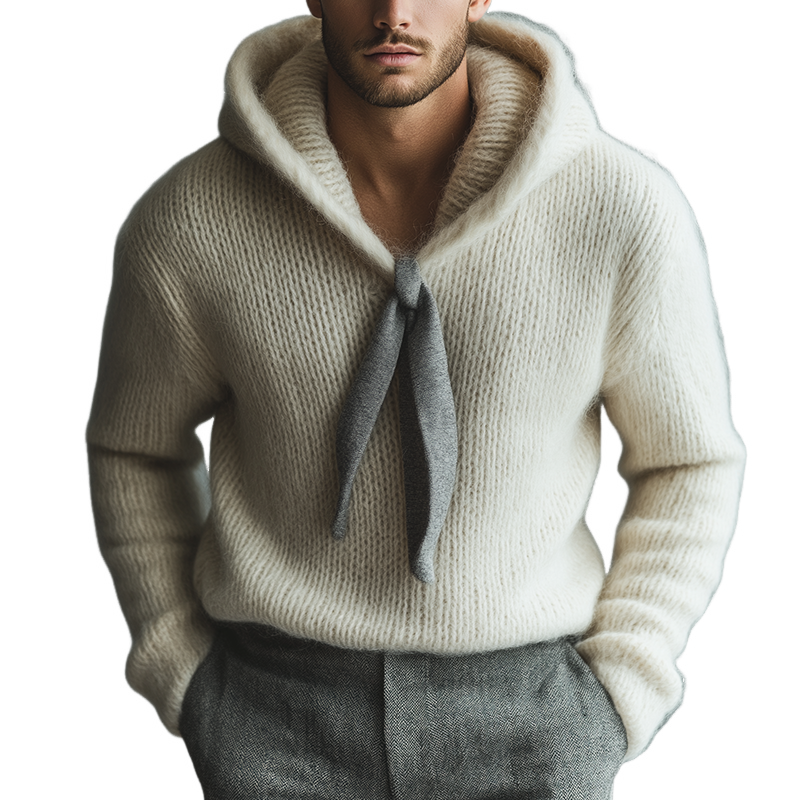 Men's Retro Casual Knitted Mohair Hooded Sweater MTA1471J0TO