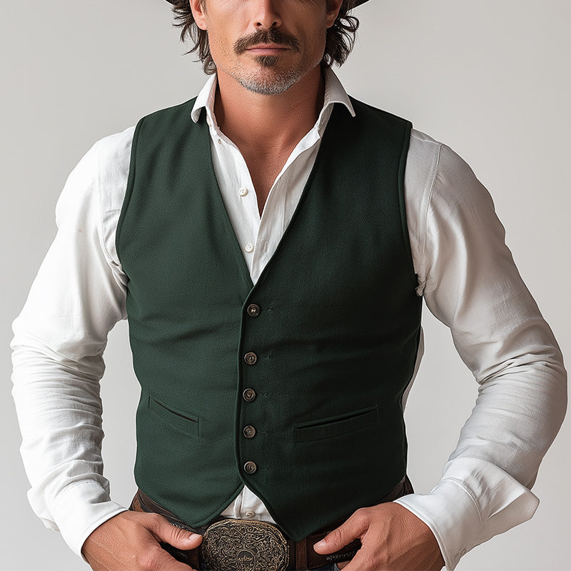 Men's Summer Fashion Western Cowboy Style Solid Color Blended Casual Vest MTA2906D5P