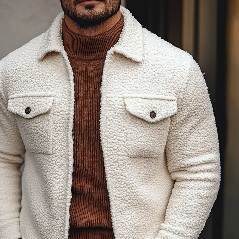 Men's Solid Color Fleece Lapel Button Jacket MTA2861K3X