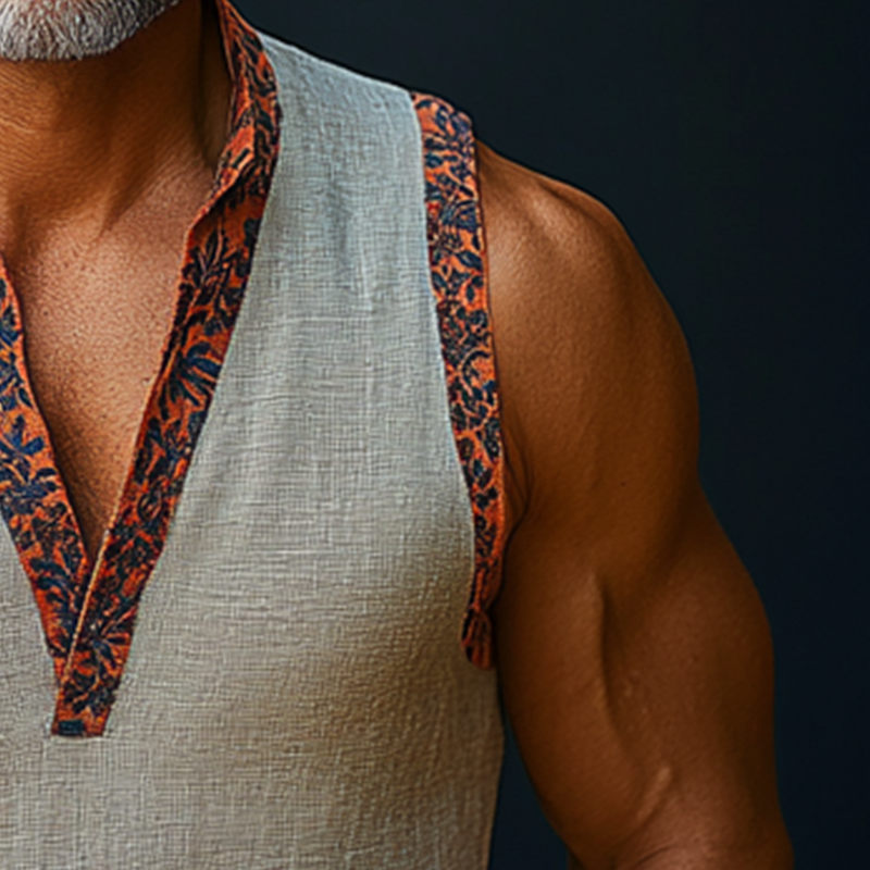 Men's Summer Fashion Embroidered Linen Sleeveless Shirt MTA1170F0P