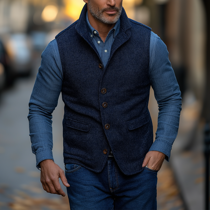 Men's Winter Retro Twill Faux Wool Button Vest MTA2867K9P