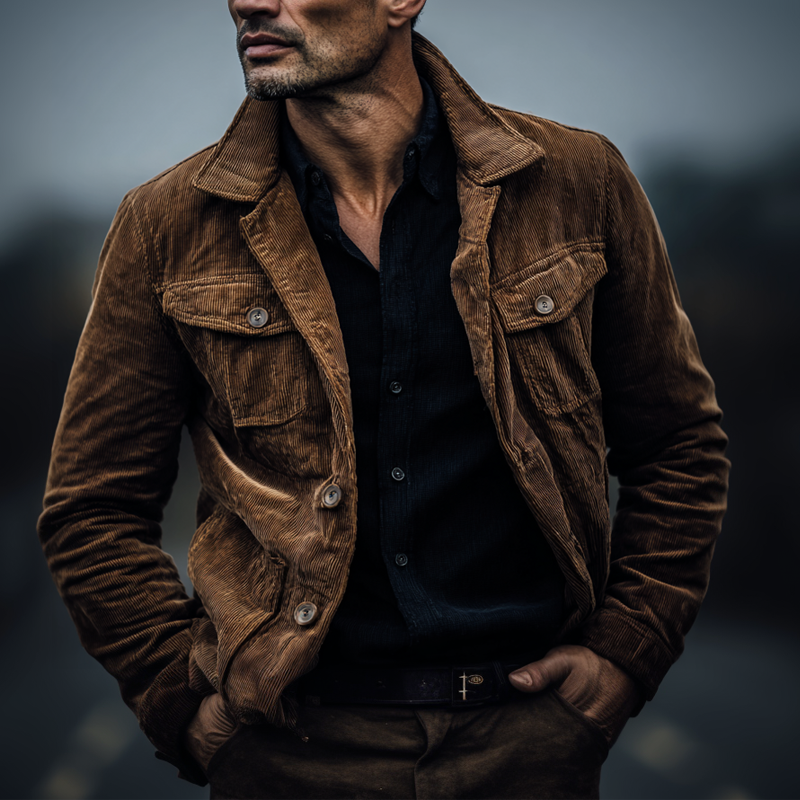 Men's Corduroy Vintage Solid Color Single-breasted Jacket MTA1535H4X