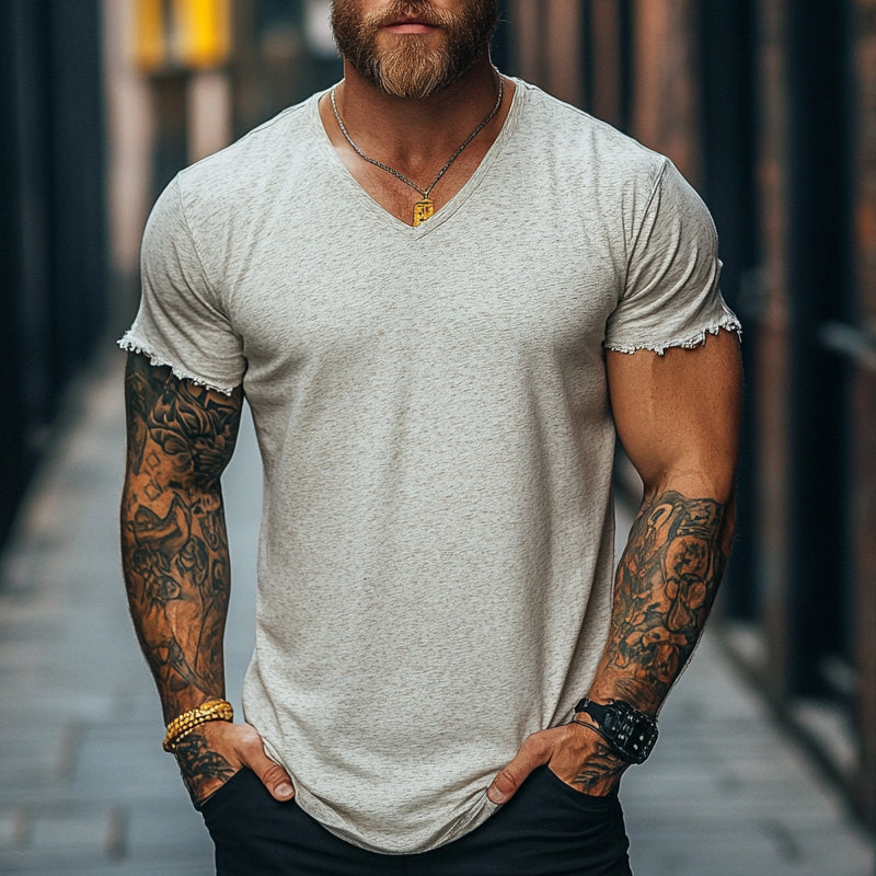 Men's Casual Loose V-Neck Blended Short-Sleeved T-Shirt MTA0864E0X