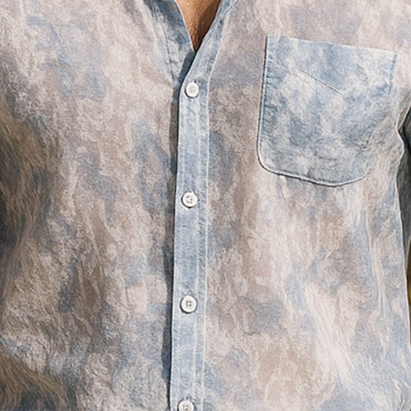 Men's Summer Fashion Light Tulle Printed Short Sleeve Shirt MTA1780F0P