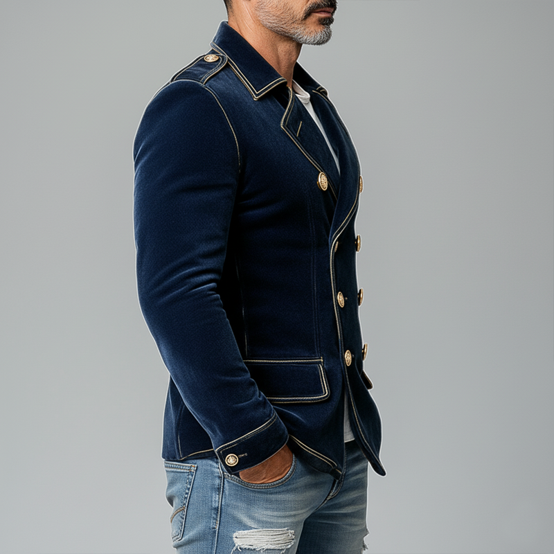 Men's Matte Velvet Lapel Double-Breasted Jacket MTA0743K3X
