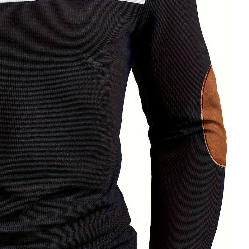 Men's Waffle Contrast Round Neck Long Sleeve T-Shirt 00588179X