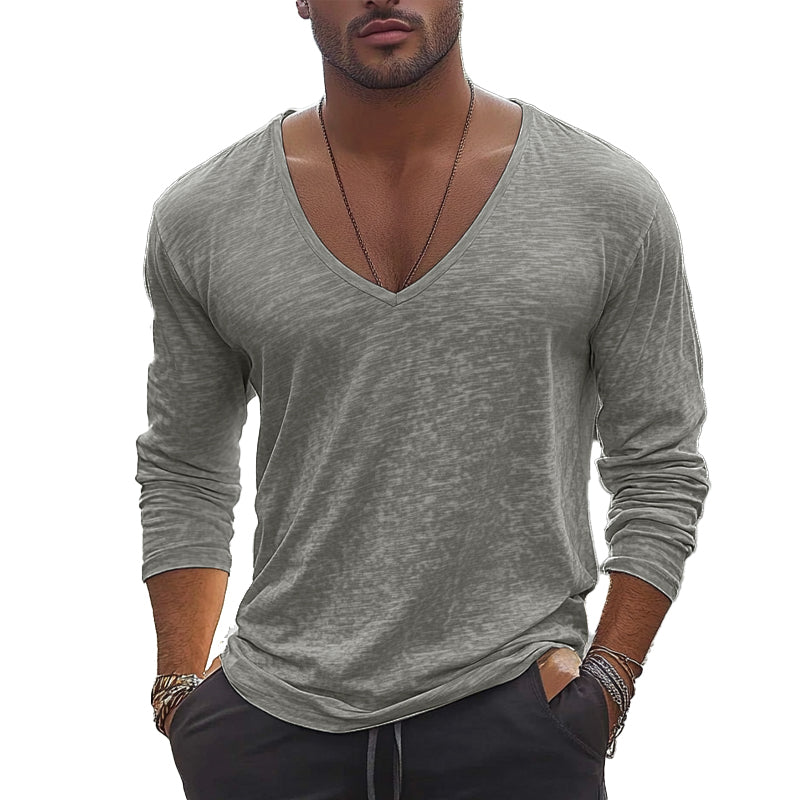 Men's Cotton Blend V-Neck Long Sleeve T-Shirt 23098672X