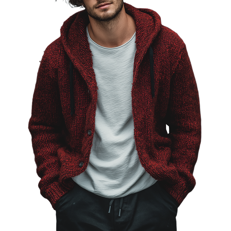 Men's Retro Casual Knit Hooded Button Cardigan Jacket MTA2166J9TO