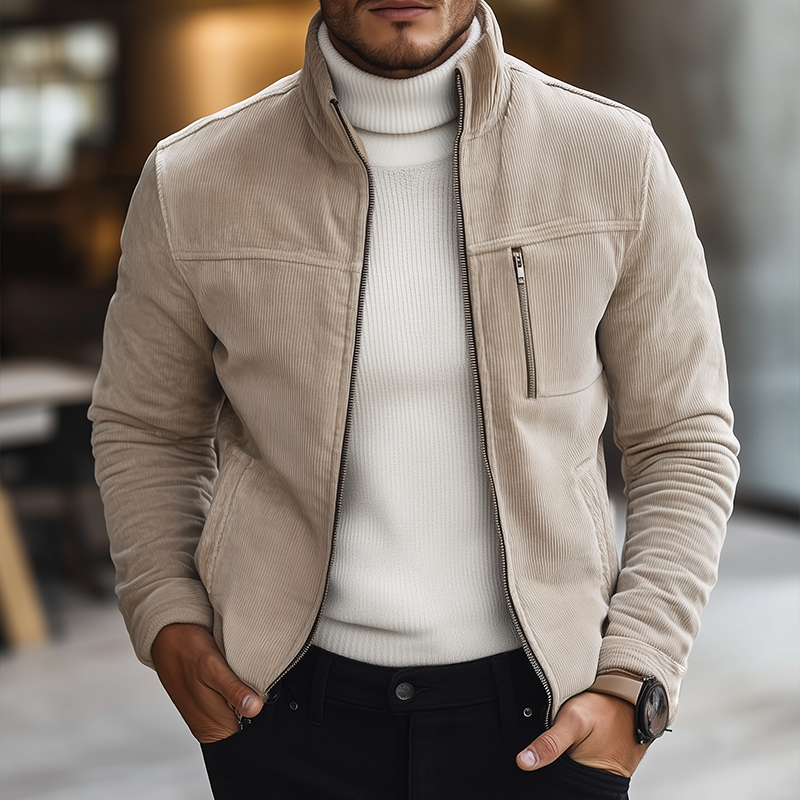 Men's Vintage Casual Corduroy Stand Collar Zipper Jacket MTA1105J6TO