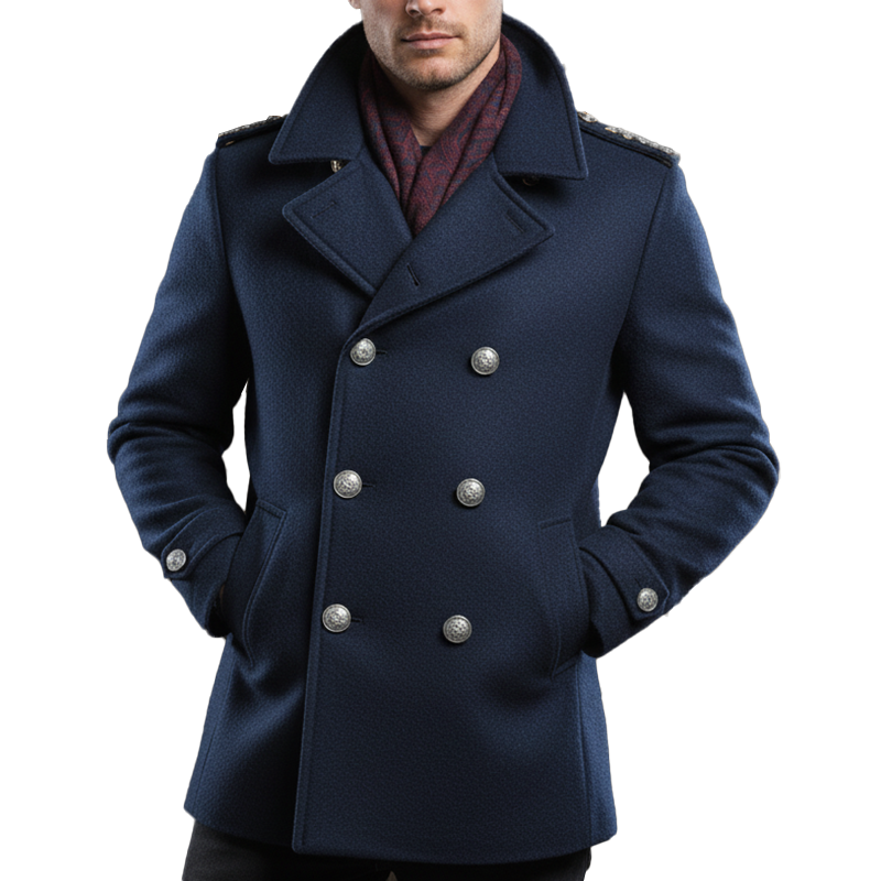 Men's Winter Retro Blue Double-breasted Faux Wool Double-breasted Coat MTA2985I0P