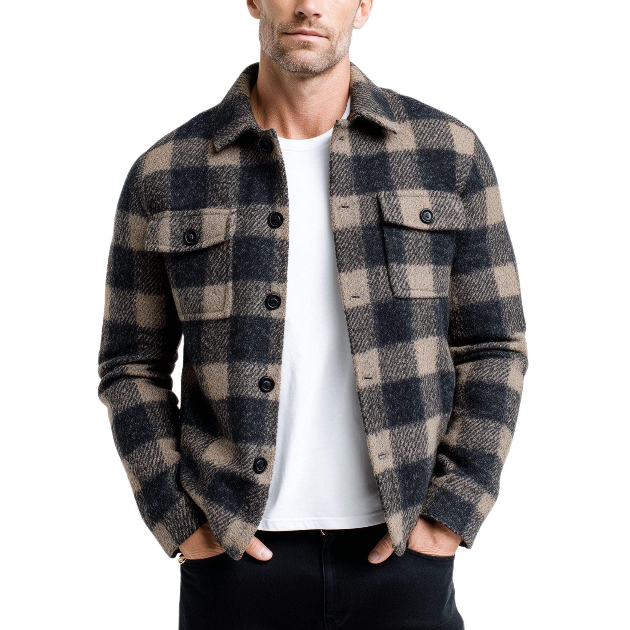 Men's Classic Casual Plaid Thin Wool Cotton Blend Lapel Jacket MTA3053H5K