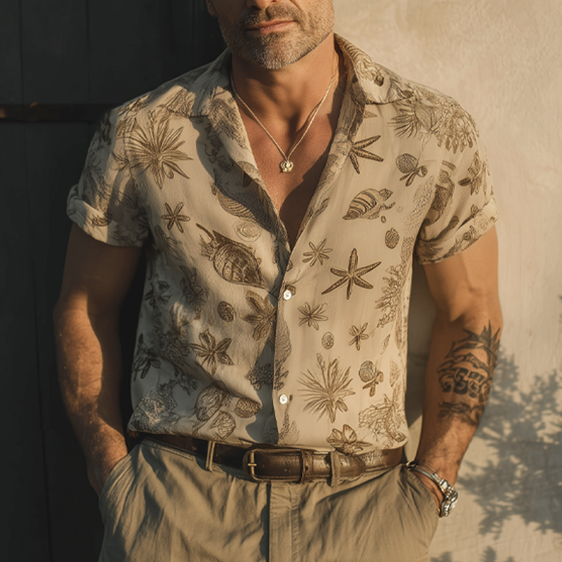 Men's Summer Beach Printed Casual Short Sleeve Shirt MTA1830F6U