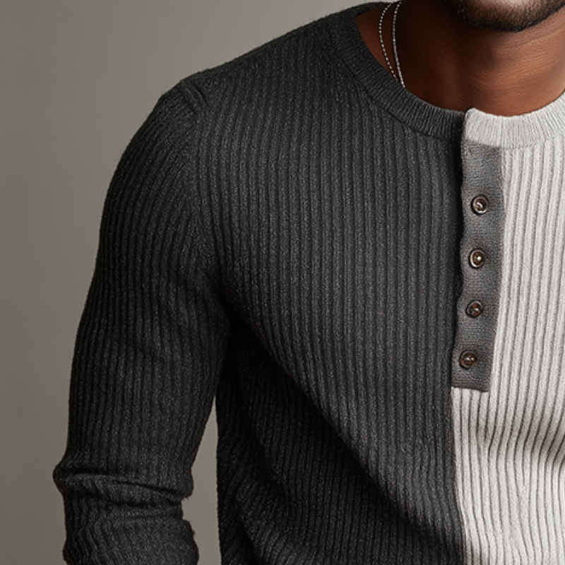Men's Retro Casual Colorblock Henley Sweater MTA1385H3TO