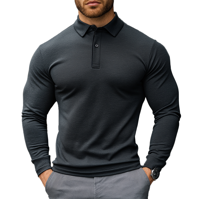 Men's Stylish And Simple Solid-color Slim-fit Button-down Polo Shirt MTA0830L1P